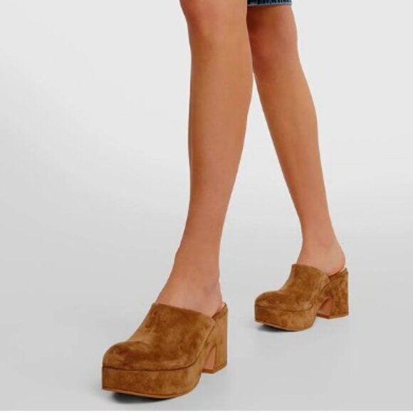 Pazzion Brown Thick Platform Rounded Toe Mules Clogs Slip On Chunky Heel Slipper - Picture 1 of 8
